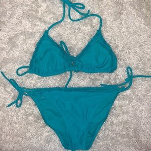 Split Teal Ruffle Bikini
